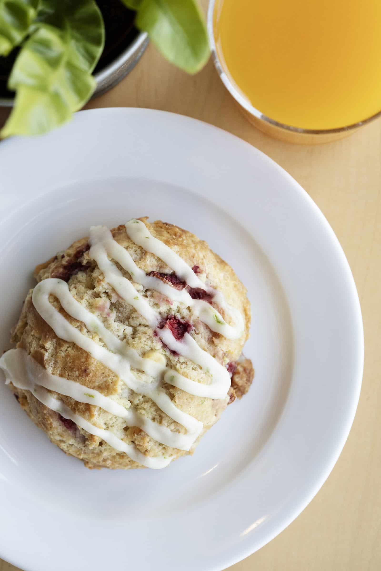strawberry key lime scone and orange juice at yum! Kitchen and Bakery